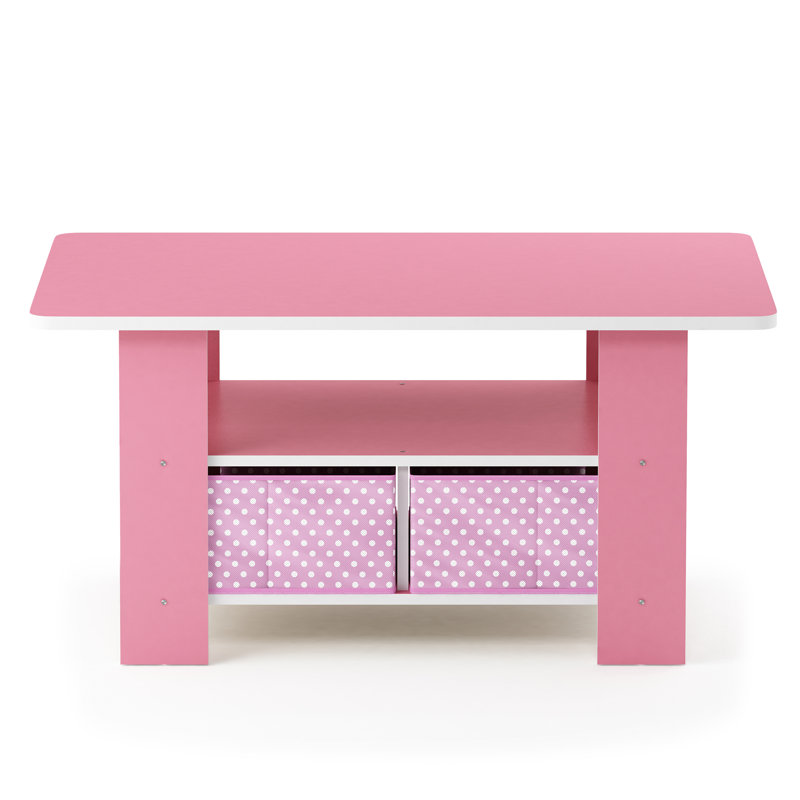 Kenton Coffee Table with Bin Drawer, Pink Top/Light Pink Base