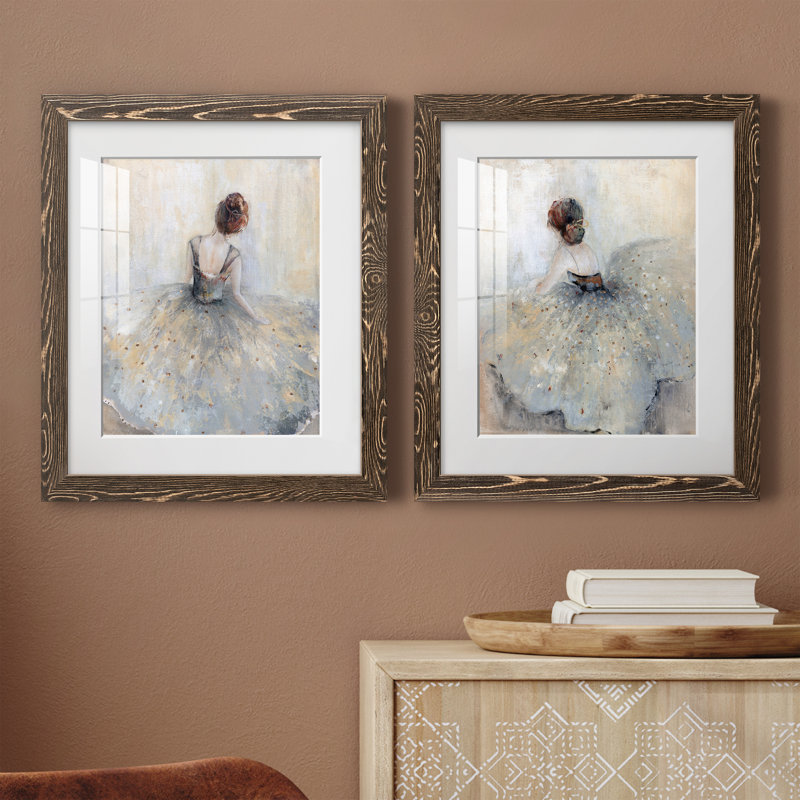 Beautiful Contemplation - ensemble de 2 peintures, Papier, cadre noyer, H 20 po x l 34 po x P 1,5 po
