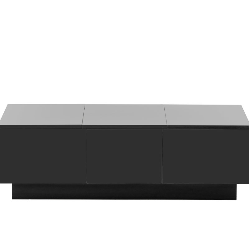 Table basse noire avec plateau coulissant extensible et 2 compartiments de rangement cachés