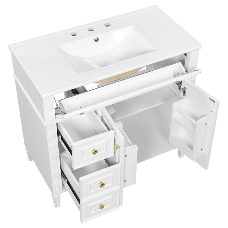 Meuble-lavabo 36 po avec lavabo et tiroir escamotable, Blanc