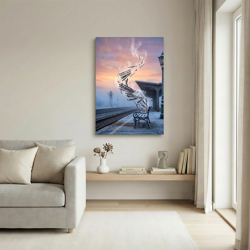"Dissolving Bench at Train Station", art mural sur toile, 24"H x 18"W