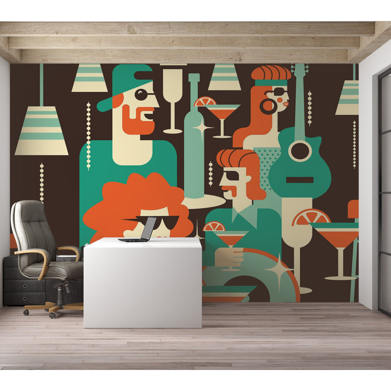 Murale pelez et collez de qualité supérieure - Scène de cocktail, L 96 po x l 120 po