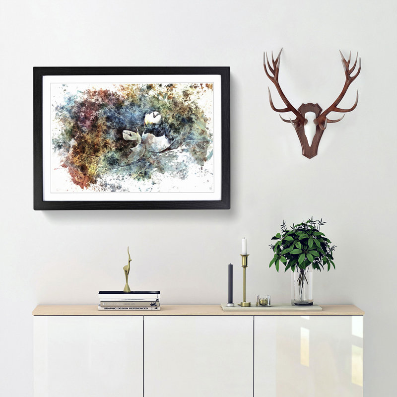 Nesting Atlantic Puffins in Abstract - Framed Print, 27cm H x 36cm W x 2cm D, Black Framed