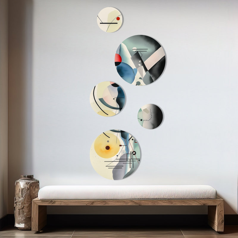 Ensemble de 5 décorations murales grises et vertes en métal I