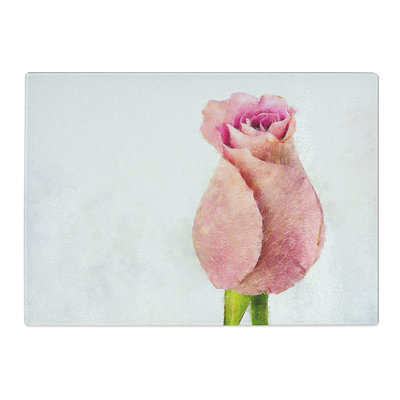 Tempered Glass Pink Rose Beginning to Bloom Chopping Board