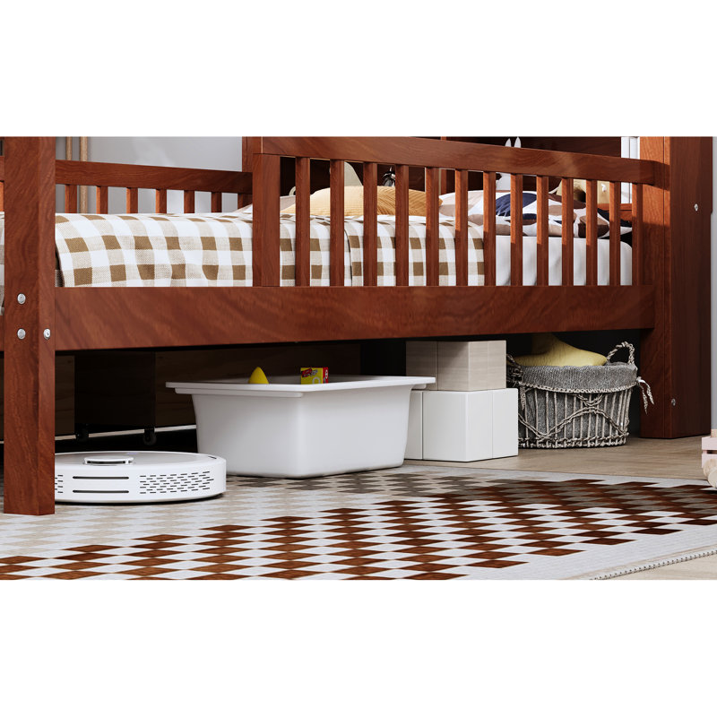 Lit simple en noyer avec rangement pour tête de lit et garde-corps, Allure, Noyer