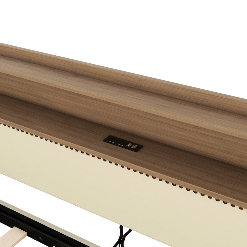 Lit de jour simple avec couchette en magnifique beige - Station de charge, lumières à DEL et support de tête de lit serein