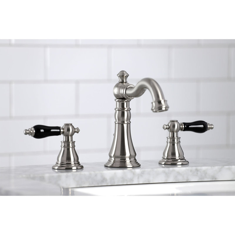 Kingston Brass Duchess Two-Handle 3-Hole Deck Mount Widespread Bathroom Faucet with Pop-Up Drain, Brushed Nickel
