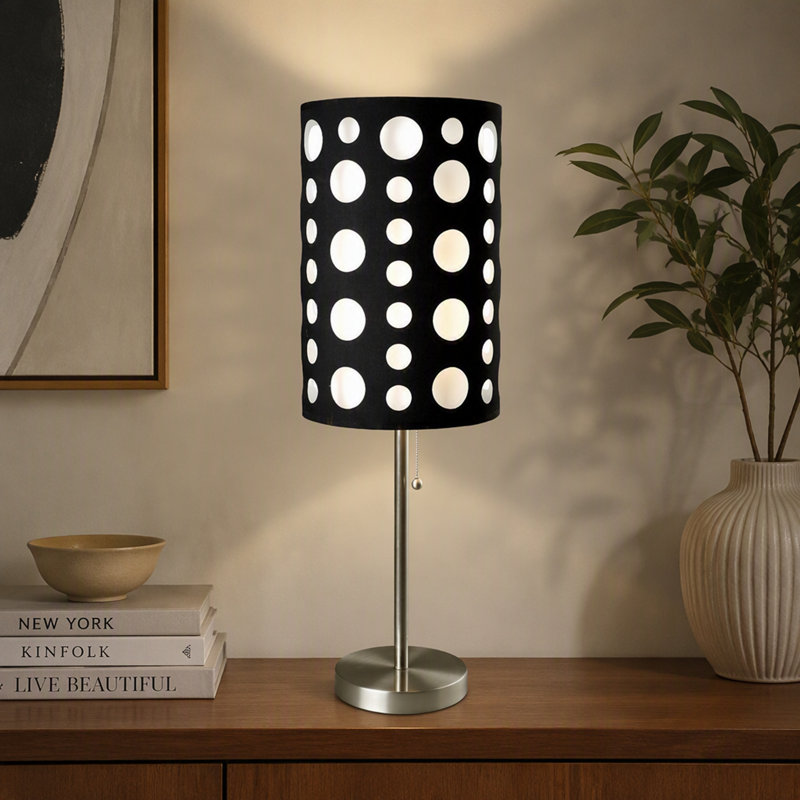 Lampe de table rétro en métal de 84 cm de hauteur avec abat-jour noir et blanc