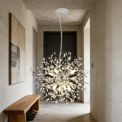 Modern Sputnik Chandelier With Crystal Firework Design, 8-Light Dandelion Ceiling Fixture For Living Room, Dining Room, Bedroom, And Kitchen Island