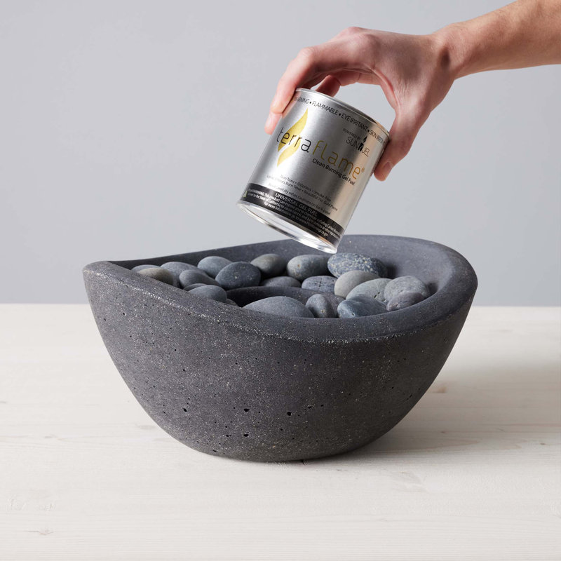 Graphite Concrete Gel Fuel Tabletop Fire Pit with Stones