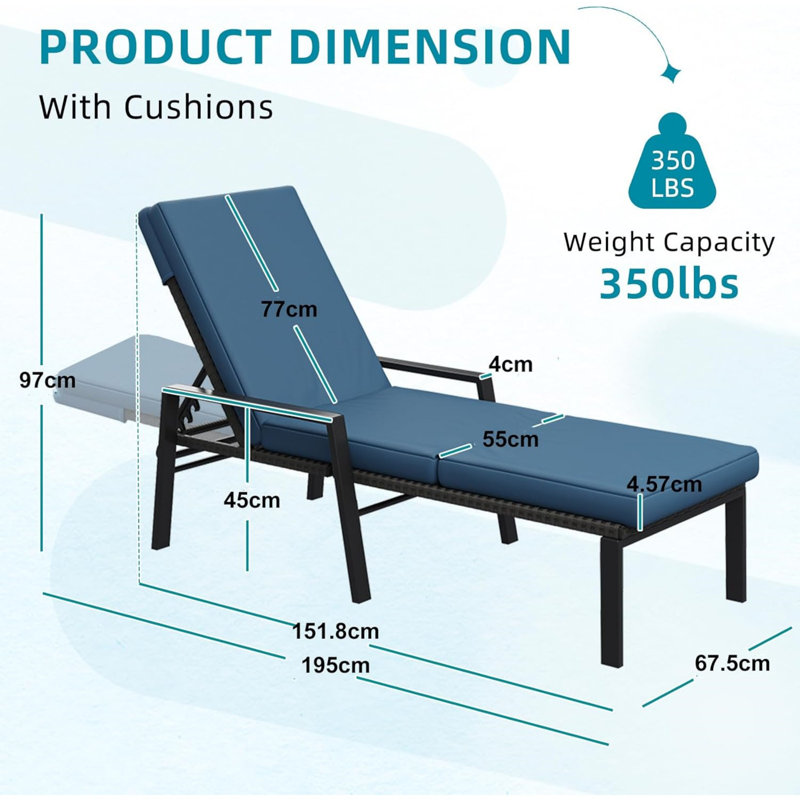 195cm Long Double Chaise, Dark Blue