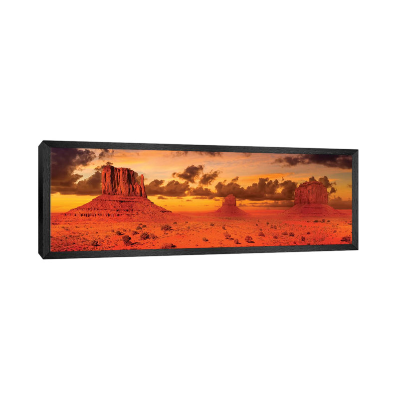 Gorgeous Monument Valley In The Evening by Melanie Viola - Panoramic Print on Canvas, Black Framed