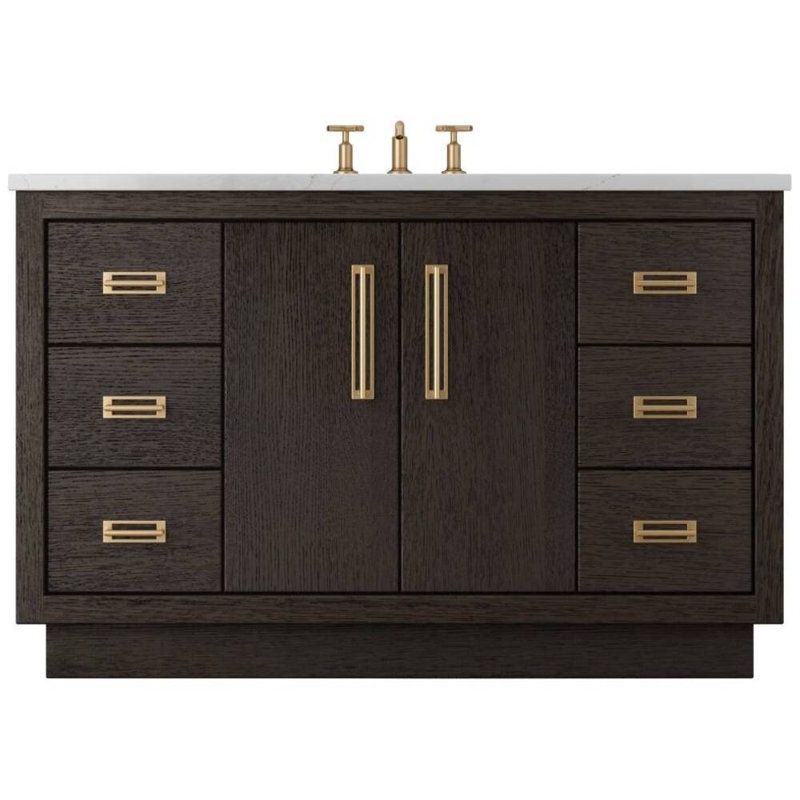 Avalon Single Extra Wide Bath Vanity, Rich Brown, Satin Gold, 54"