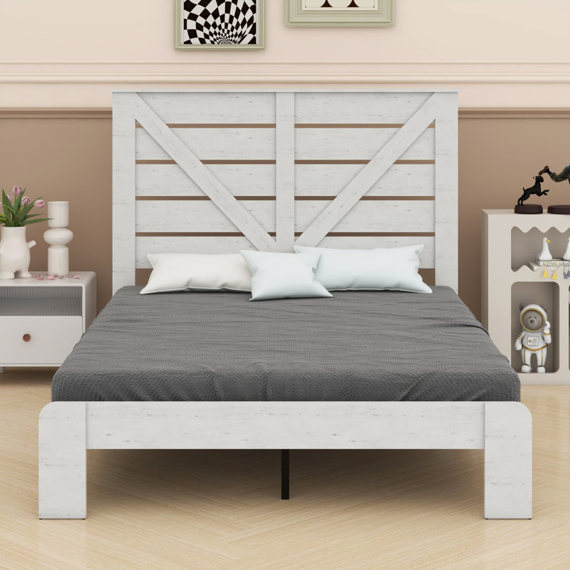 Tête de lit, base de lit plateforme en bois, Double, Blanc