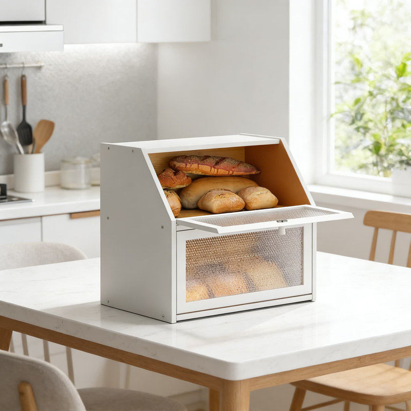 Double Layer Bread Storage Box With Diamond Pattern Windows, Extra Large Capacity Kitchen Countertop Container For Bread, Fruits, And Kitchenware