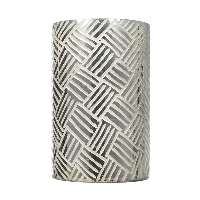Etched Glass Cylinder Candle Votive - Cream, 7.9" H x 4.9" W x 4.9" D
