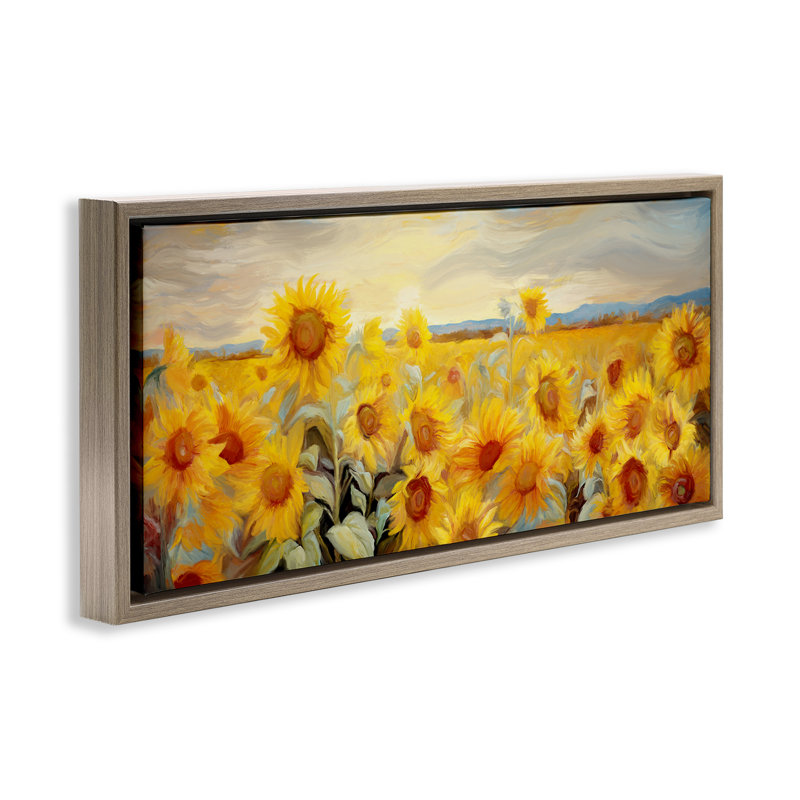 Art mural sur toile panoramique encadré champ de tournesol par Ramona Murdock, Cadre flottant orme Montalcino