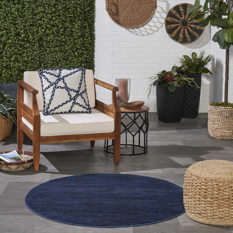 Tapis intérieur / extérieur bleu Mullican Sandy, Rond 4 pi
