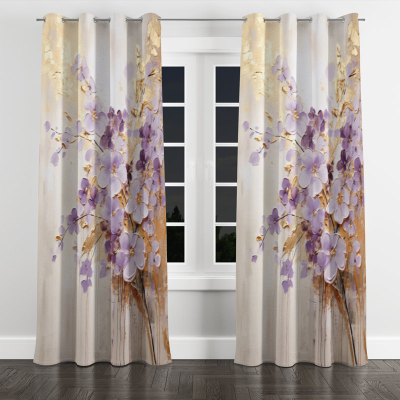 Ayash - Violets Grommet Curtain - Velvet Room Darkening - 1 Panel, 52" W x 120" L, Silver Grommets