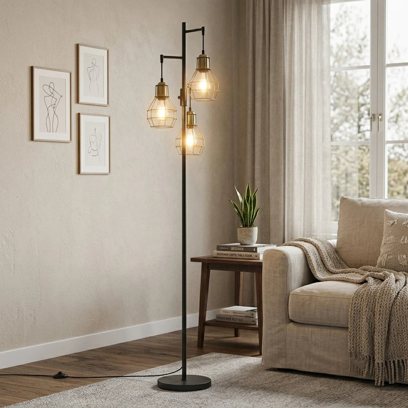 Andriel 175CM Polished Floor Lamp 3 Dimmable Lights, Standing Reading Light Lamp For Bedroom, Living Room