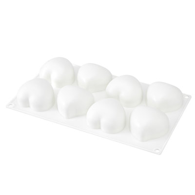 Restaurantware-Pastry Tek 8 Cavities Heart Molds, 10 Oven-Ready Heart Pans - Flexible, Freezable, White Silicone Heart Shaped Molds, Easy Release, For Baking