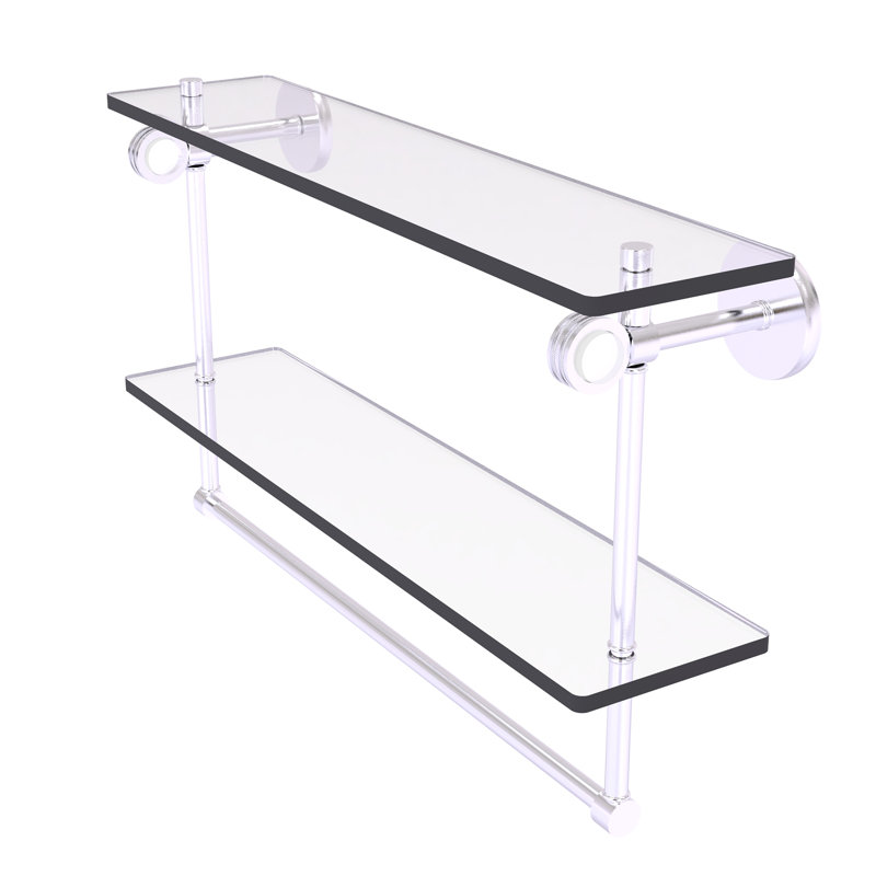 Tablette à 2 niveaux en verre avec barre à serviettes Margolis, Chrome satiné, H 12,8 po x l 22 po x p 5,6 po
