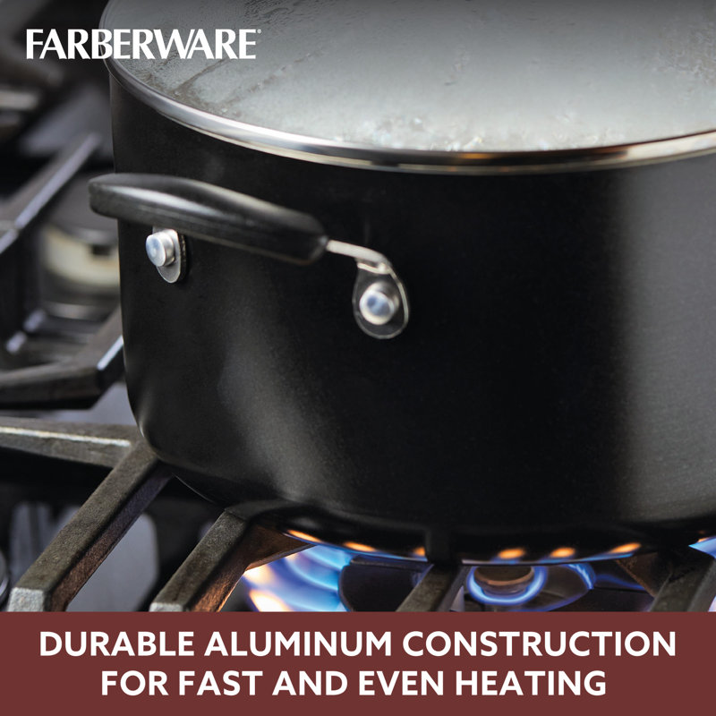 Farberware 6 Quart Black Aluminum Nonstick Stockpot with Glass Lid