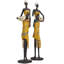 Yellow Polyresin Woman Handmade African Decorative Sculpture with Water Jugs and Jeweled Details, Set of 2