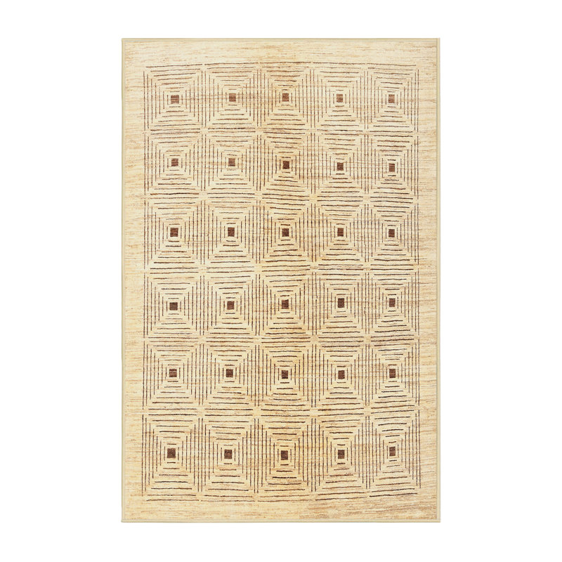 Tapis de zone crème contemporaine, Rectangle 5 pi x 7 pi
