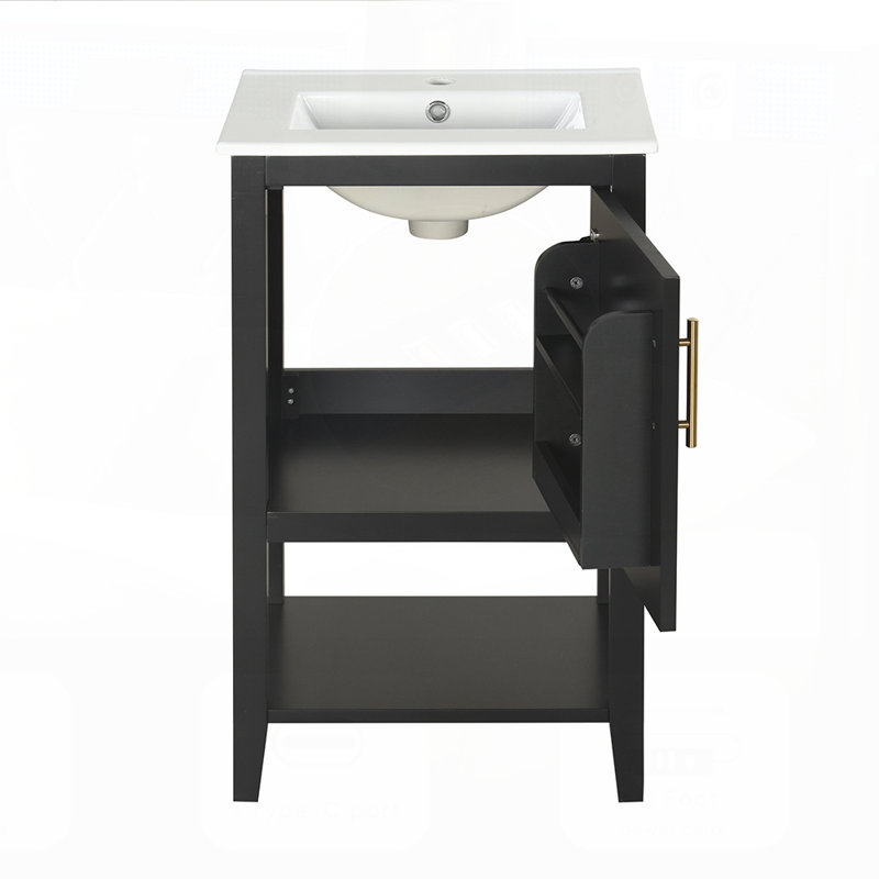 Meuble-lavabo de 20 pouces avec lavabo, porte à fermeture douce, support de rangement et tablette ouverte pour les salles de bain modernes