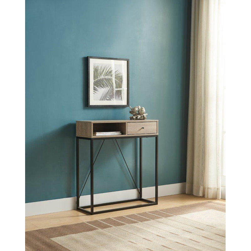 Console Ionas 31,25, table d'entrée, canapé avec un tiroir et casier ouvert, Taupe, Noir