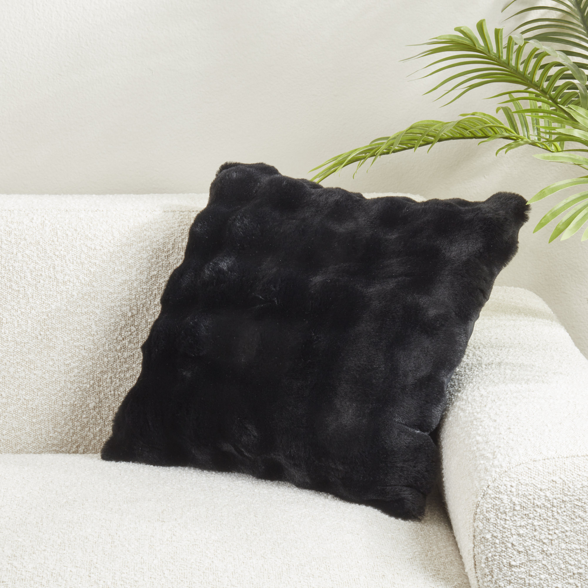 Cozy Bubble Faux Fur Pillow Cover, Black, Square 20", No Insert