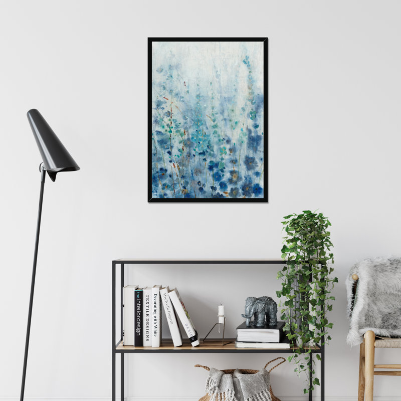 Misty Blooms I - Painting, 80cm H x 55cm W, Black Single Picture Framed Paper