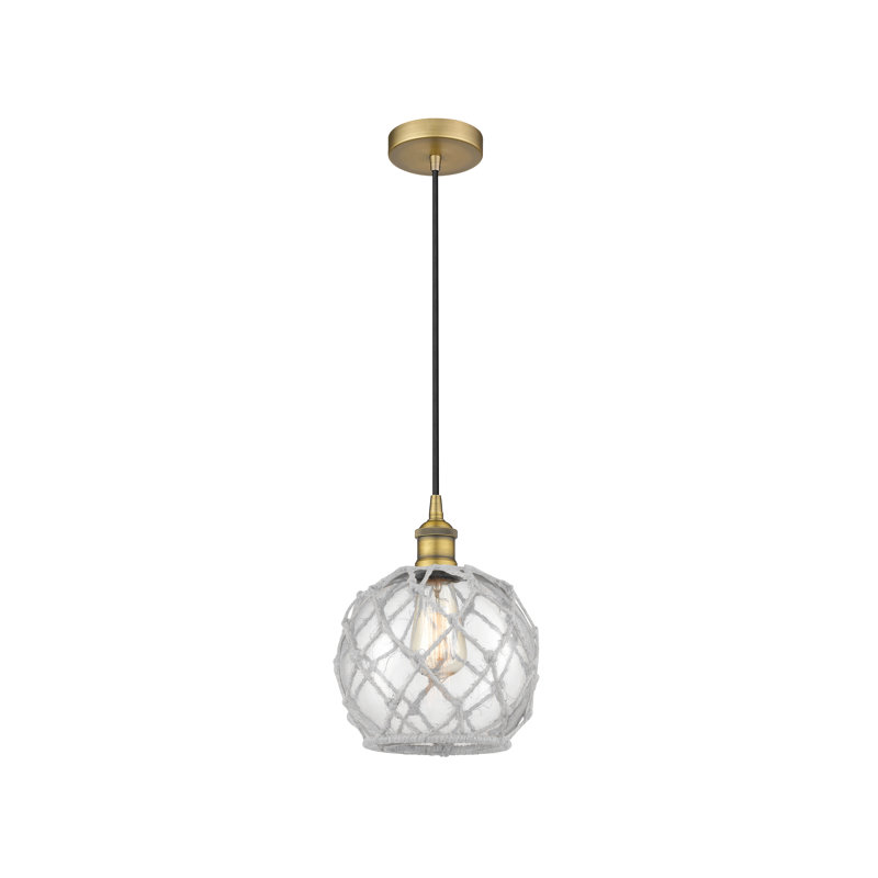 Luminaire suspendu simple à 1 lumière Haytham, Transparent/blanc, Laiton brossé
