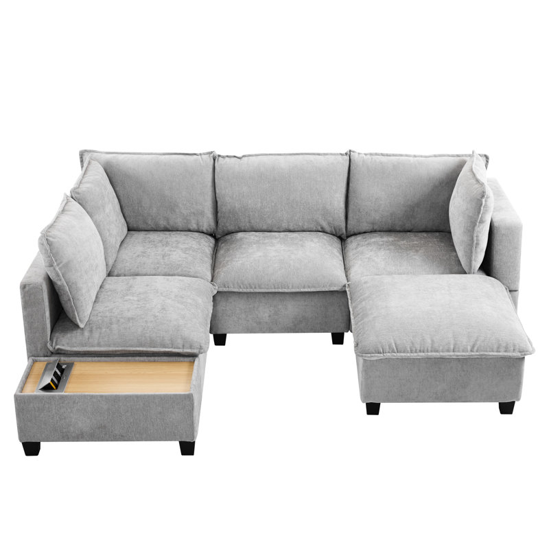 Canapé modulaire gris avec table basse mobile et fonctionnelle - Gadget décoratif élégant, touche moderne, Gris chenille