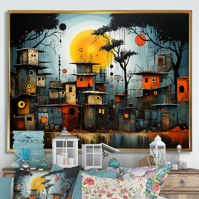 «Yellow African Pygmy Village Chronicles III» - art mural tribal africain