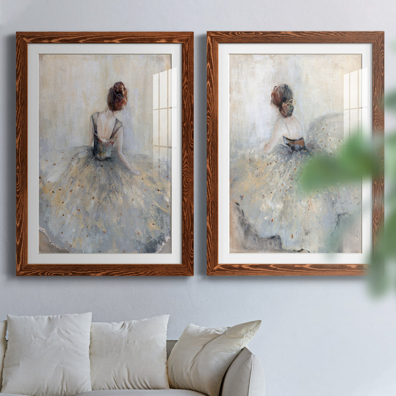 Beautiful Contemplation - ensemble de 2 peintures, H 37,5 po x l 55 po x P 1,5 po, Papier avec cadre érable