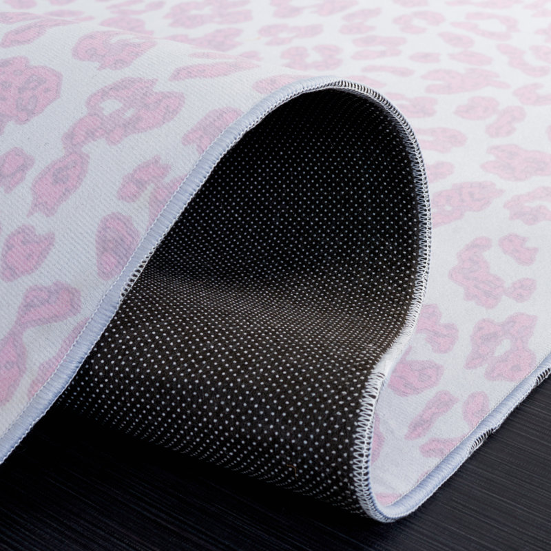 Faux Hide Audun Machine Washable Area Rug In Pink & White, Rectangle 91 x 152 cm