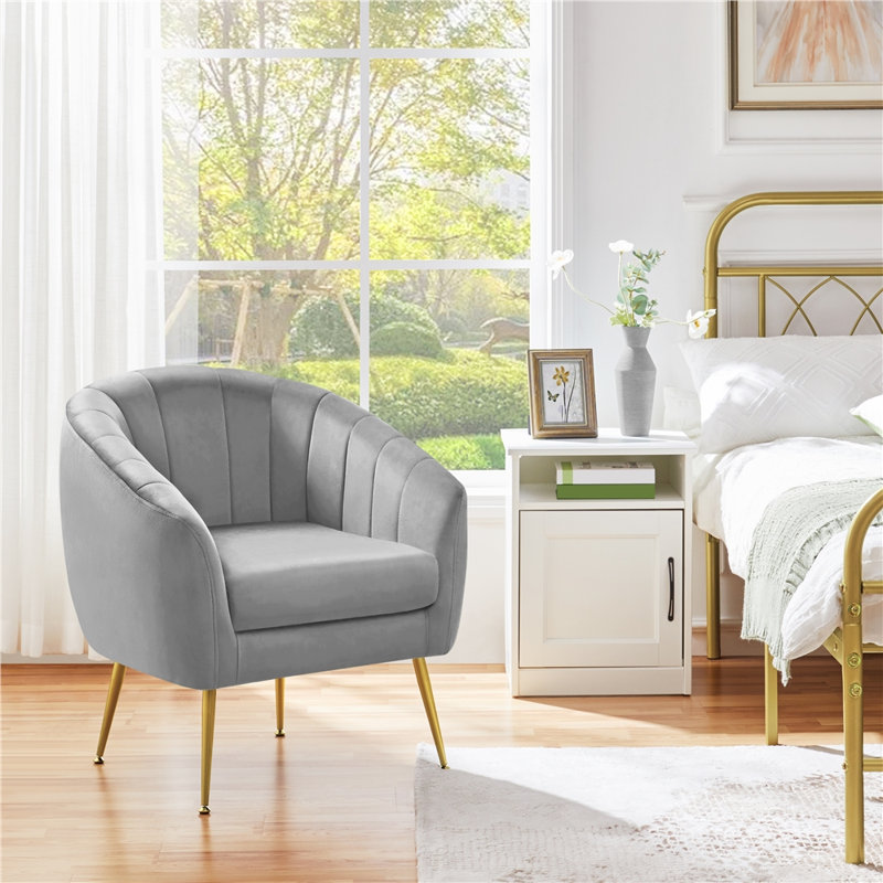 Fitchburg Velvet Barrel Chair, Gray