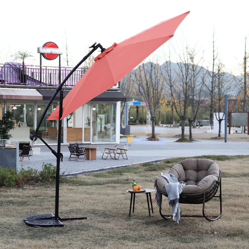Parasol de terrasse orange de 3 m à énergie solaire - 40 cm, tissu coupe-vent, pour piscine et pelouse, parasol déporté à DEL solaires, rehausse l'ambiance