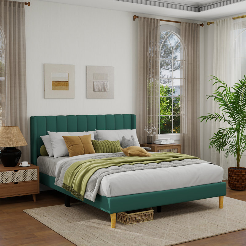 Sutter Upholstered Wingback Bed, Queen, Green