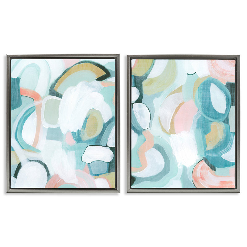  Ensemble de 2 toiles flottantes pastel rose et bleu par Grace Popp, Cadre flottant gris lustré, H 31 po x l 25 po