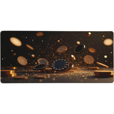 Large Gaming Mouse Pad - Elegant Black Casino Chips Print Rubber Base Desk Mat, Desk Pad with Stitched Edges, Mousepad for Laptop, PC Keyboard Mouse Mat for Office Work Game, 11.8 x 27.56 in