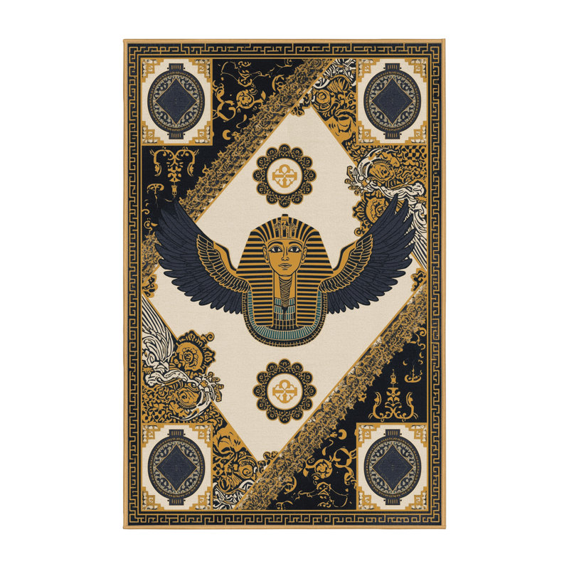 Tapis oriental orné de symboles symboliques lavables à la machine Pittman Pharaoh, 8 x 12