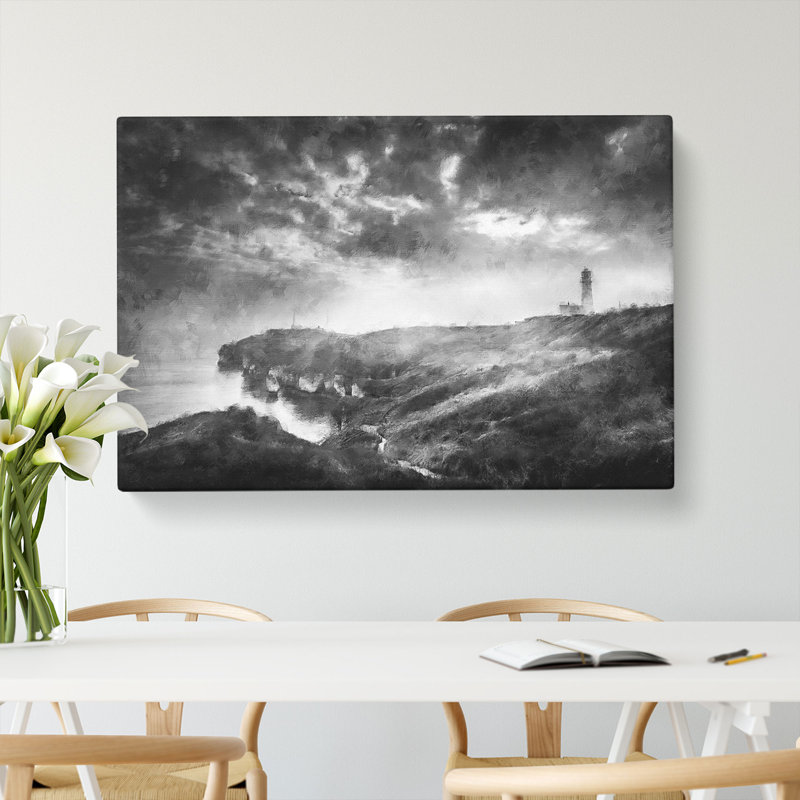 Moody Lighthouse And Seascape - Wrapped Canvas Painting, 35cm H x 50cm W x 3cm D