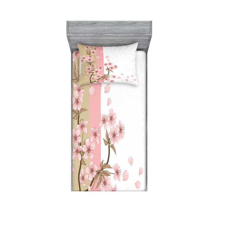 Microfiber Floral Sheet Set, Twin XL Sheet Set with Fitted Sheet, Blooming Hydrangea Flowers