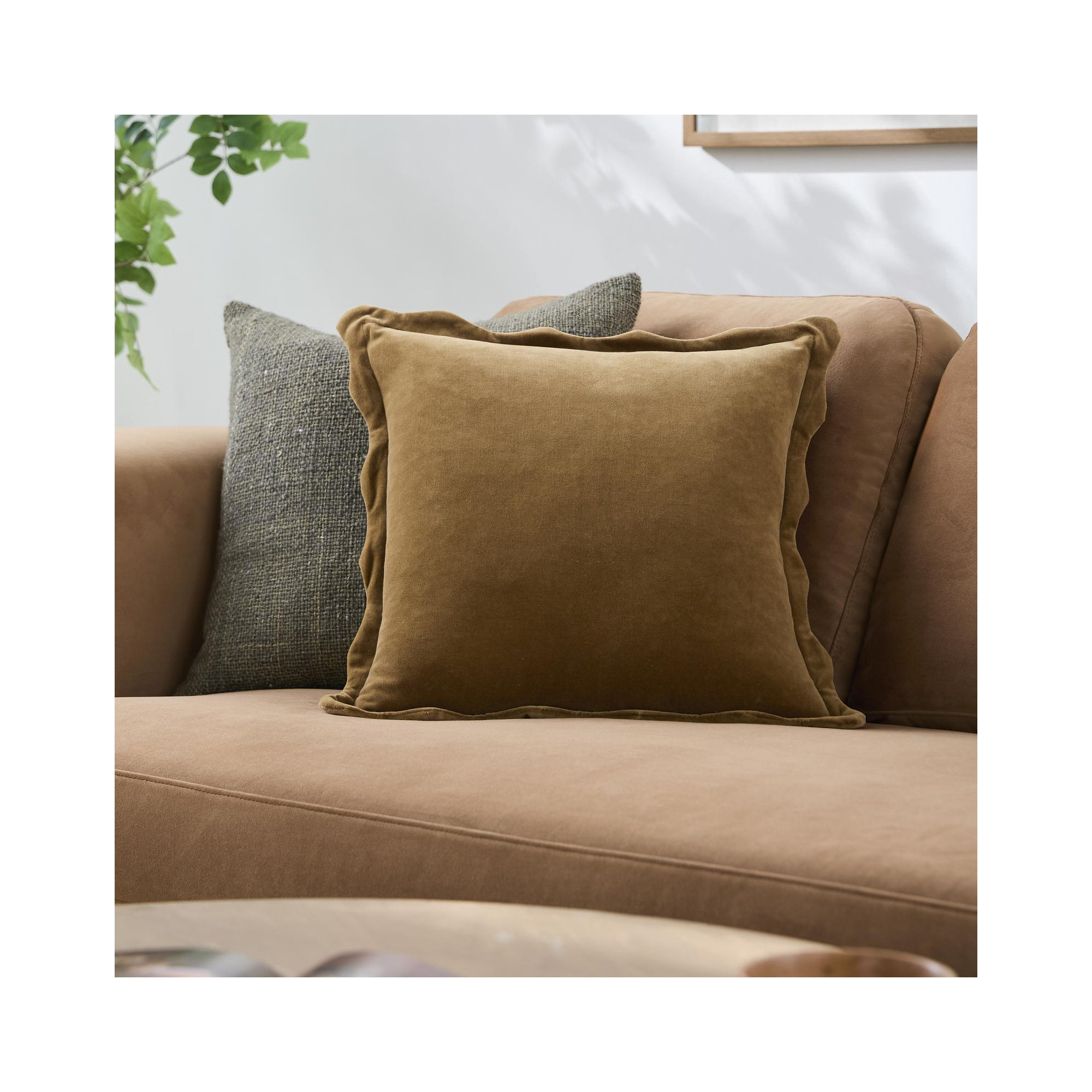 Collier Scalloped Edges Cotton Throw Pillow, Tan, 20"H x 20"W, Polyester