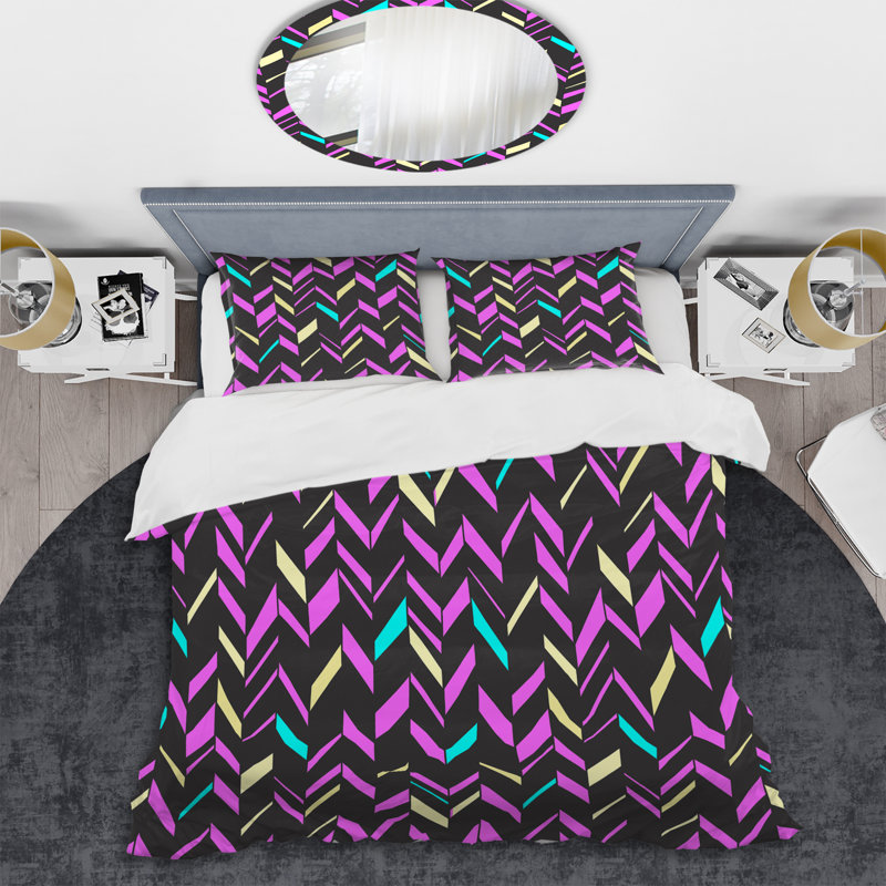 Ensemble de housse de couette en microfibre noir / rose / jaune 3 pièces