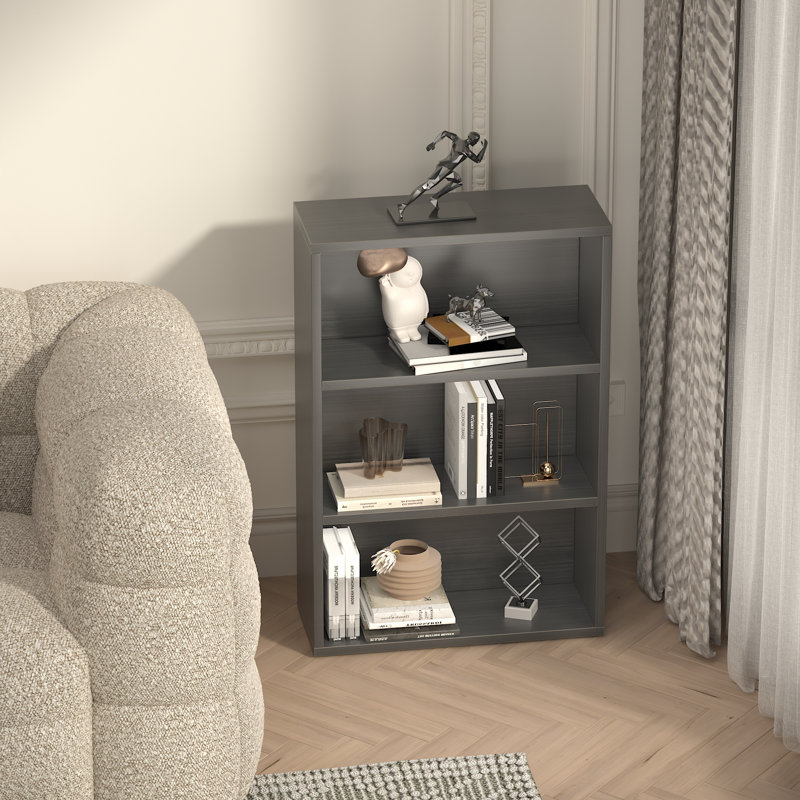 Wooden Bookshelf, Cube Storage Shelf, Floor Organizer for Bedroom, Living Room, Black, (3 Shelves) 35.24"H x 23.62"W x 9.45"D